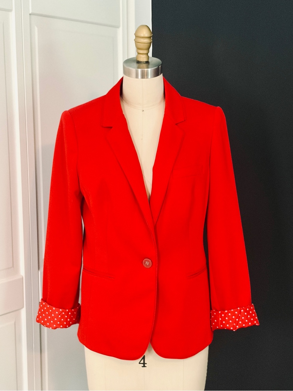 The Limited Red Single Button Blazer Size M Polka Dot Lining